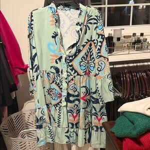 Patterned Green and Blue Women's Dress